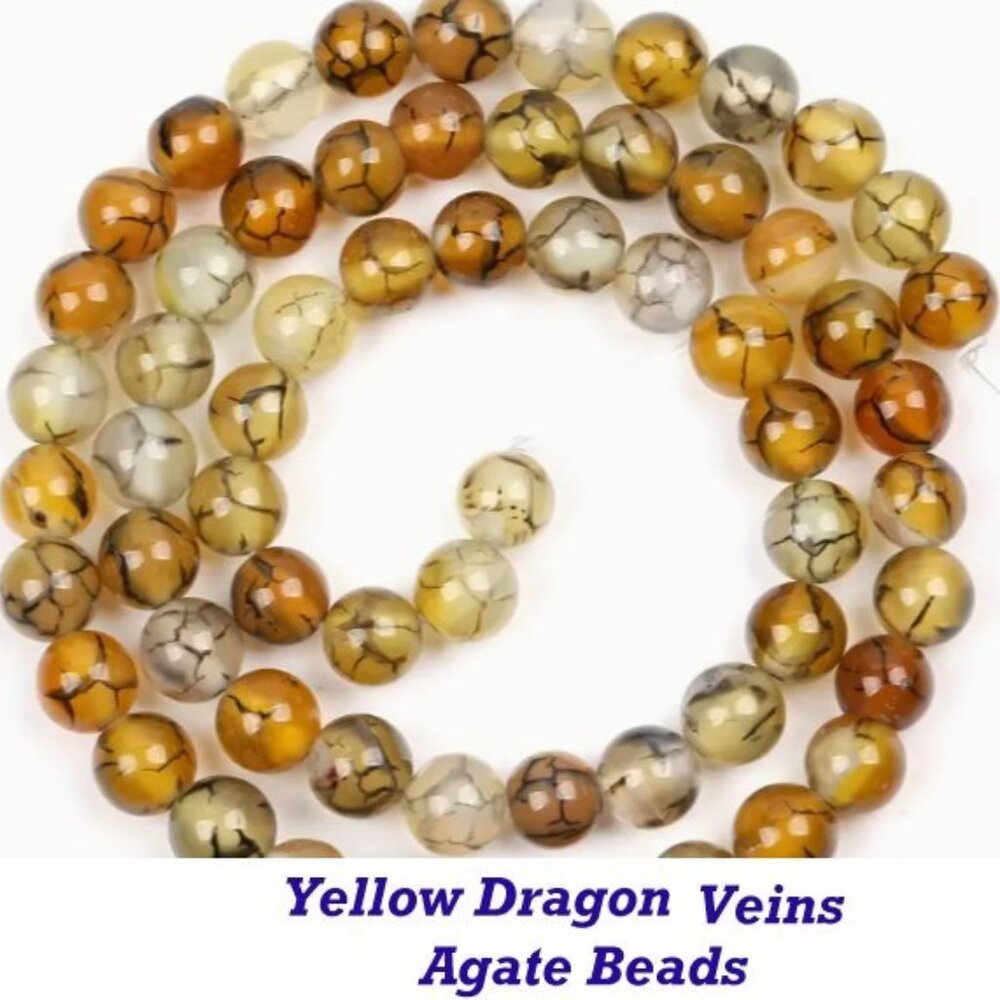 Yellow Dragon Veins Agate Natural Stone  15" Strand